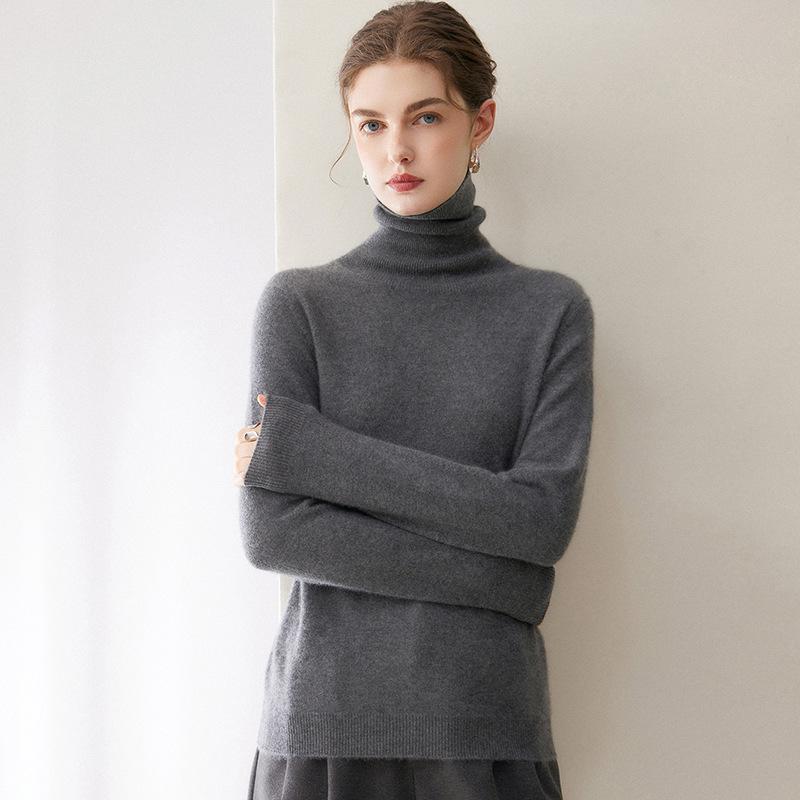Women's Plus Size 100% Cashmere Knit Long Sleeve Sweater - Autumn/Winter Base Layer Top