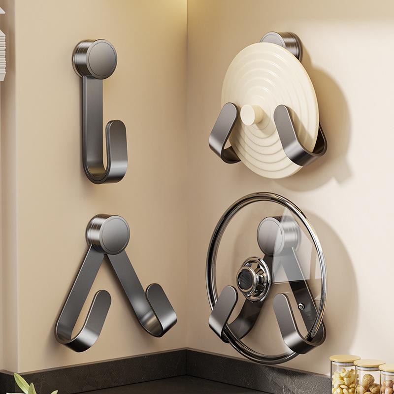 Suction Cup Rotating Lid Rack Wall-mounted Non-punching Wall Kitchen Rack Hanger Storage Bracket