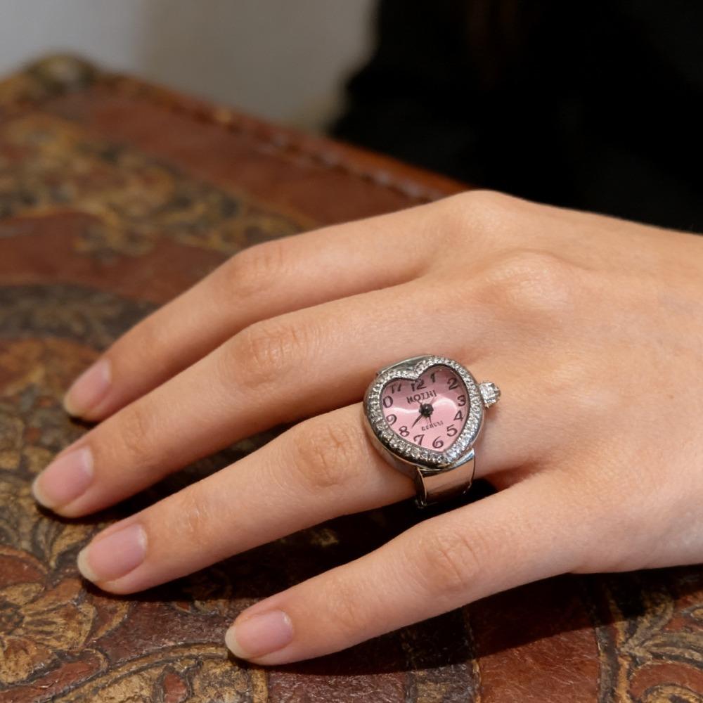 Heart Mini Italian Charm Finger Watch Ring Roman Numeral Quartz Watch for Women Men Fashion Finger Ring Watch Jewelry