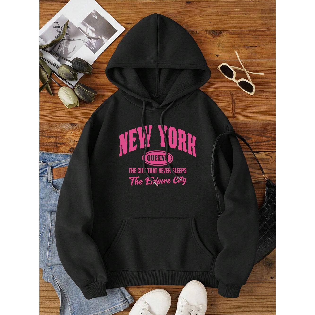 

New York Queens Город, который никогда не спит Толстовка Мужская Женская Одежда Милые Толстовки с О-образным Вырезом Уличная Свободная Толстовка L