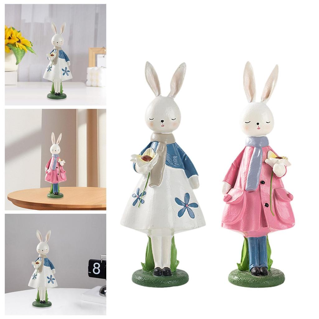 Easter Decor Cute Party Decor Desktop Ornament Collectible Easter Bunny Statue for Living Room Indoor Office Farmhouse Festival