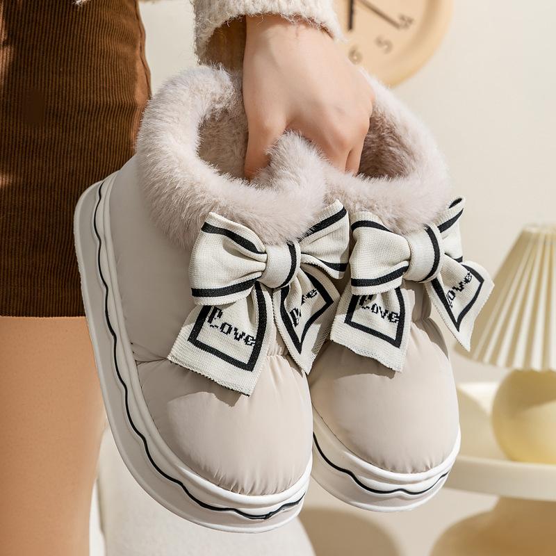 New Bow Waterproof Snow Boots Women Shit-stepping Feeling Fashion Home Outdoor Cotton Shoes Winter Warm Snow Boots Women Shoes