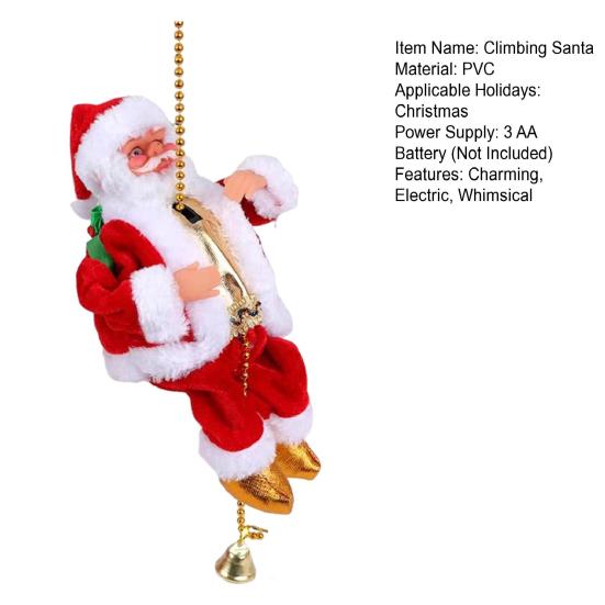 Yousheng Santa Claus Musical Climbing Rope Electric Climbing Santa with Music Christmas Hanging Climbing Santa On Rope for Tree Fireplace Home Decor