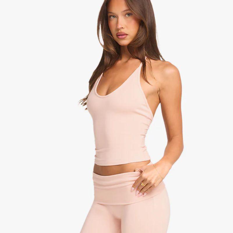 

Новый кружевной бюстгальтер-топ с завязками на шее, с красивой спинкой, для йоги, на бретелях, с нагрудными вкладышами, облегающее спортивное нижнее белье, быстросохнущий фитнес-топ, эластичный Charm Pale Powder L