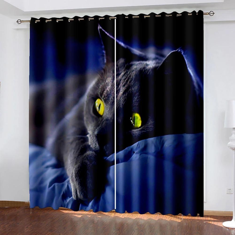 3D-Digitaldruck, personalisierbar, luxuriöser Fenstervorhang für Wohnzimmer, Kinder, Schlafzimmer, Vorhänge, Katze, Heimdekoration