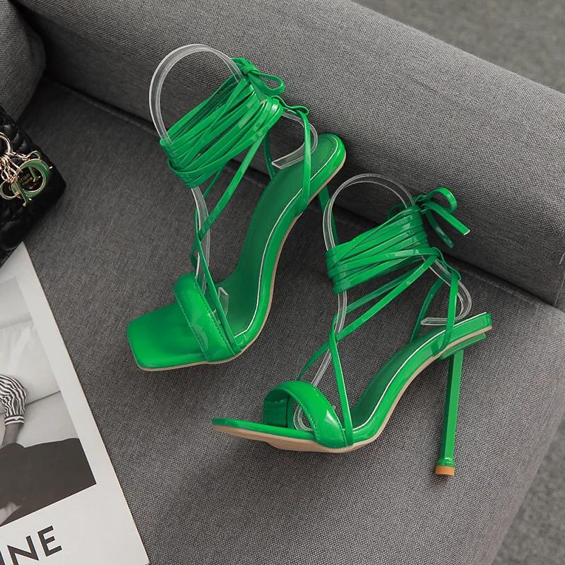 

Модные летние босоножки на высоком каблуке с перекрестной шнуровкой на щиколотке, конфетных цветов, в римском стиле, сексуальные, женские, шнуровка, модные туфли для вечеринок и балов с квадратным носком 35 зелёный
