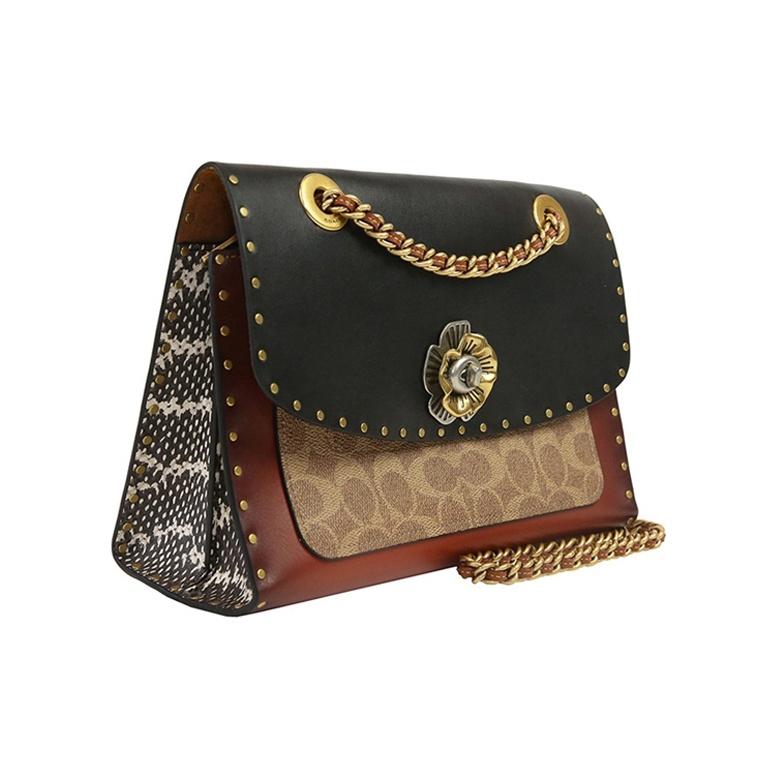 Coach Parker 26 Camellia Print Studded Trim PVC And Calfskin Handbag Women handbags Black Red Brown C4659-B4M2
