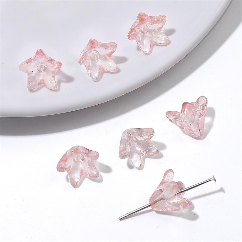 ZW52 20pcs 10x13mm Colorful Lily Cute Flower Glass Bead Charm Handmade Diy Earrings Necklace Bracelet Jewelry Accessories