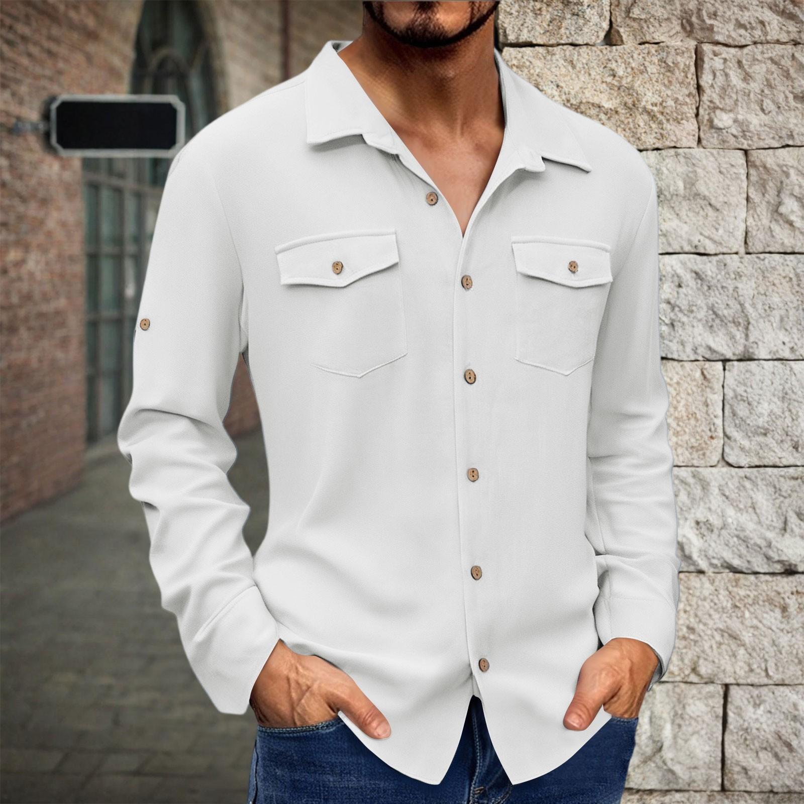 

Men s Casual Striped Turn-Down Collar Button-Down Shirt - Business Casual Top XL білий