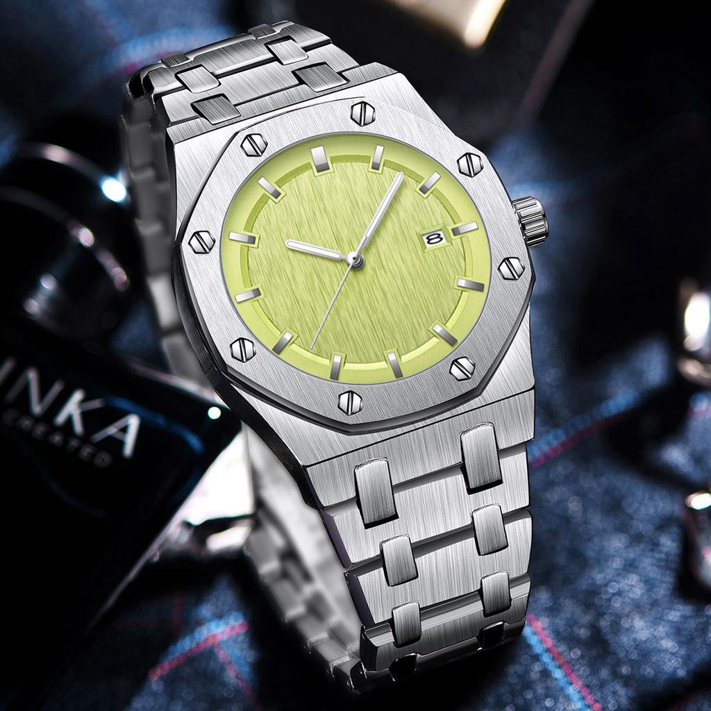 PINTIME Luxury Business Man Wristwatch Waterproof Luminous Date Men Watch Stainless Steel Fashion Quartz Watches For Men