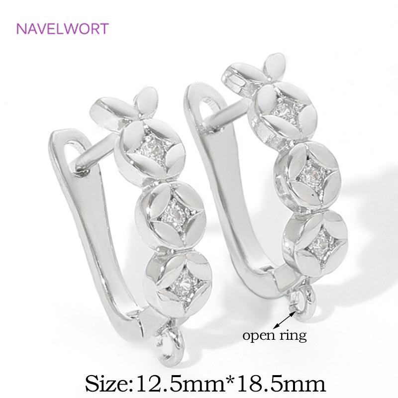 18K Gold Plated Brass Shvenzy Earwires Inlaid Zircon Earring Fixtures,Fastener For Earrings,For DIY Earring Making Accessories