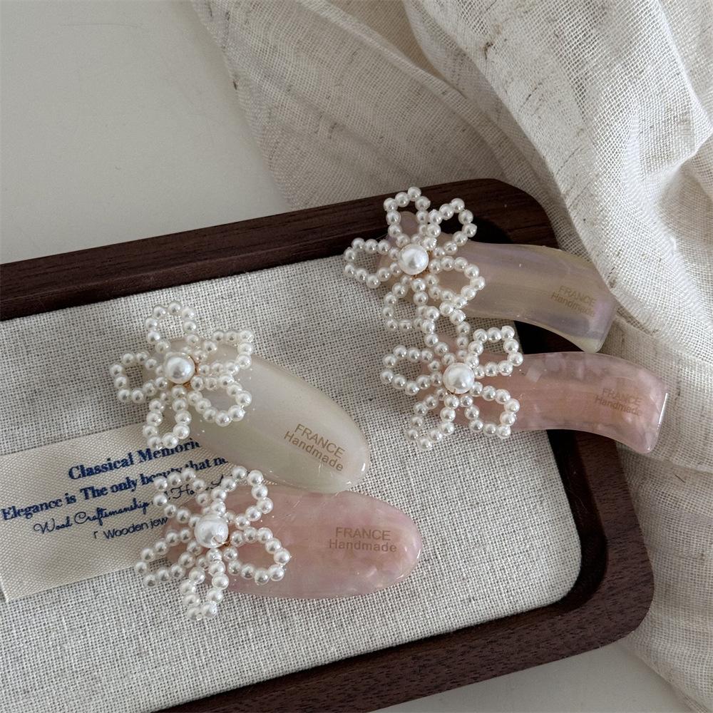 French Style Fashionable Hair Clips for Woman Tender Pink Acetate Pearl Alligator Clip Hair Ornament
