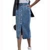 Einreihiger knielanger Jeansrock für Damen, Streetwear, lässig, Tasche, hohe Taille, gerader Jeansrock