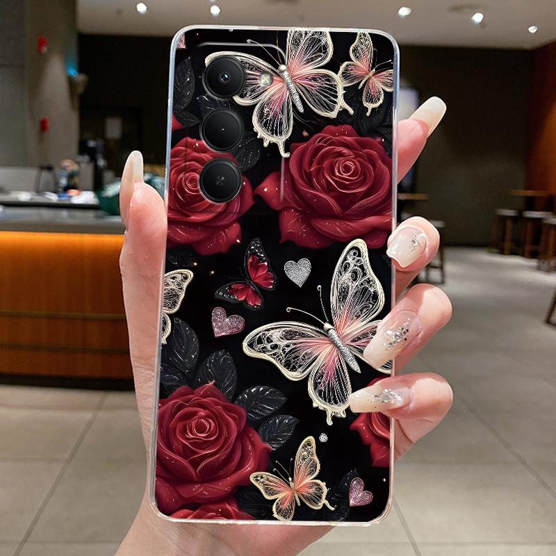 New Design For Redmi 15 5G Case Clear Luxury Fashion Butterfly Flower Pattern Soft TPU Silicone Phone Cover For Redmi15 5G Case