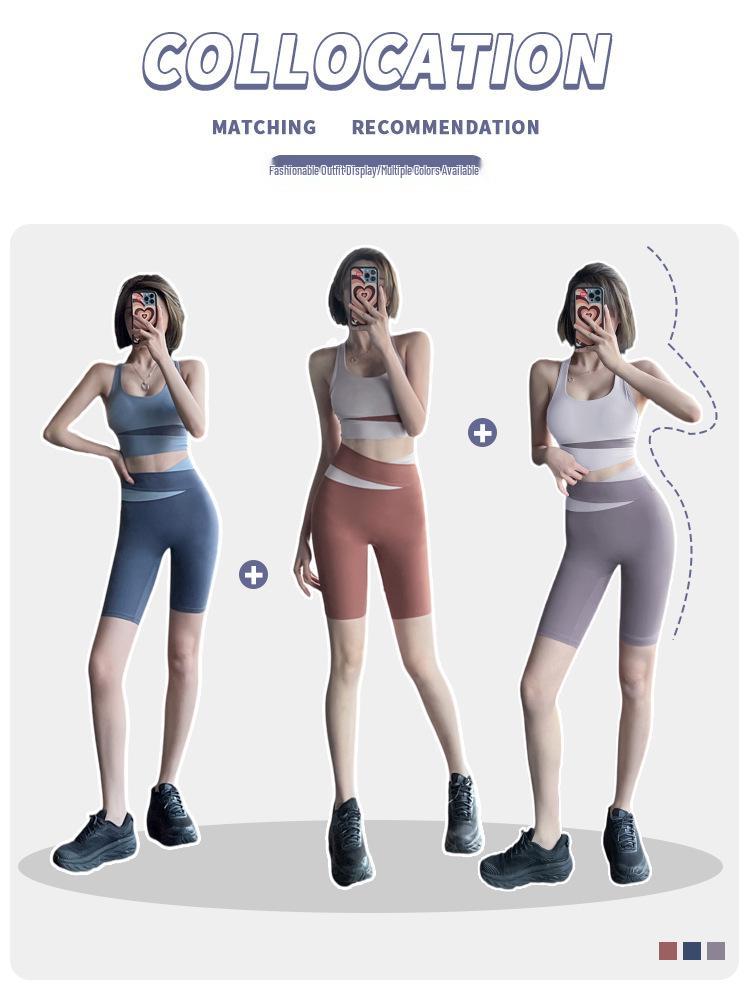 Colorblock High-Waisted Women's Sports Shorts - Summer Fitness Tight Yoga Mid-Length Pants