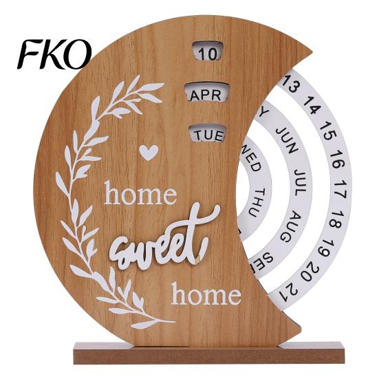 Desktop Calendar with No Battery Wooden Perpetual Calendar, Manual Rotating Desk for Home Office Accessories Men Decor, Creative Natural Wood