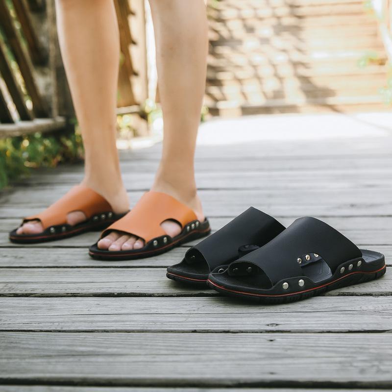 fashion Made Brand Men Sandals Slip-on Pu Leather Beach Mens Slippers Platform Black Male Sandals Rubber Shoes Drop Shipping 22iop