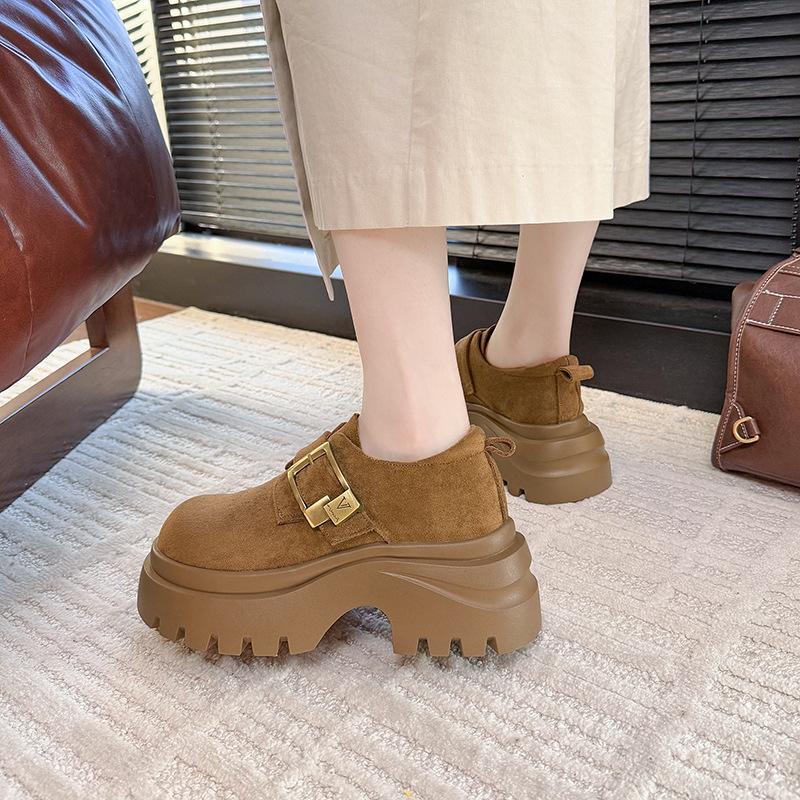 2025 Autumn New Matte Imitation Leather Muffin Thick-soled Fashionable Versatile Small Leather Shoes Women's Retro Casual Loafers