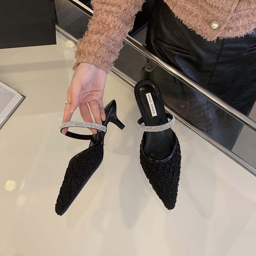 

модные повседневные женские шлепанцы тапочки летние уличные туфли мюли на тонком низком каблуке черные бежевые фиолетовые женские босоножки для платья мюли размер 35-39 5.5 чёрный