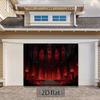 2D Dark Fantasy Cathedral Tapestry, Red Stained Glass & Candles Wall Hanging