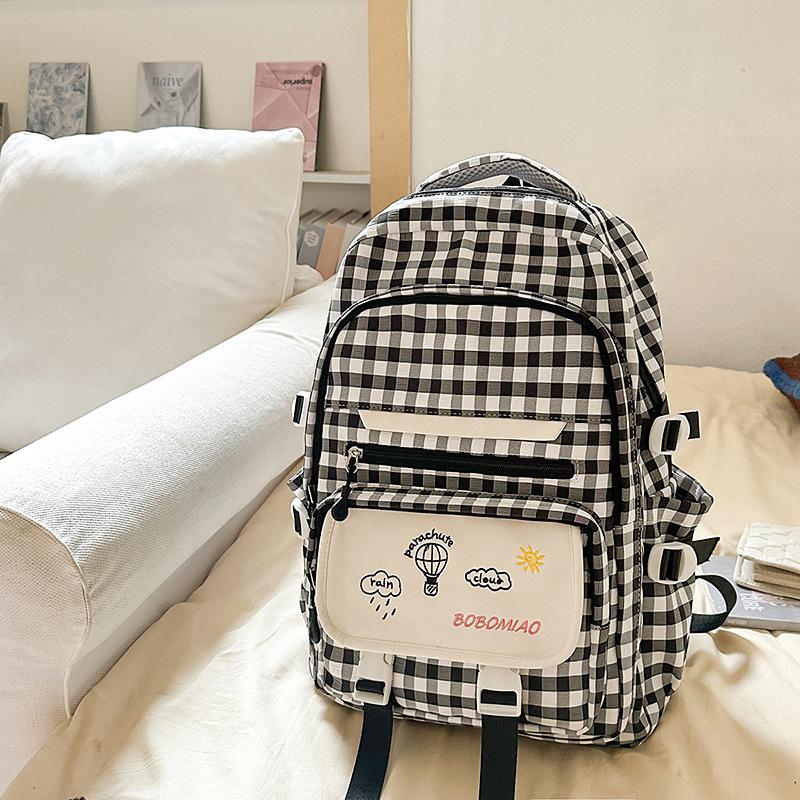 

Ретро Клетчатый Рюкзак для Старшеклассниц Большой Вместимости Сумка для Учебников Рюкзак .