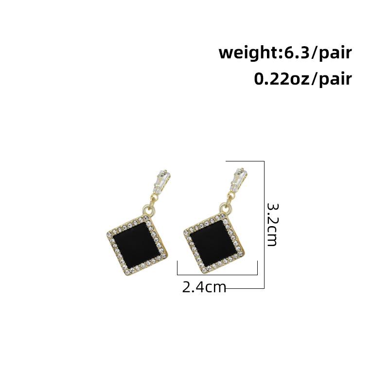 Retro love black oil drop diamond square earrings stud earrings