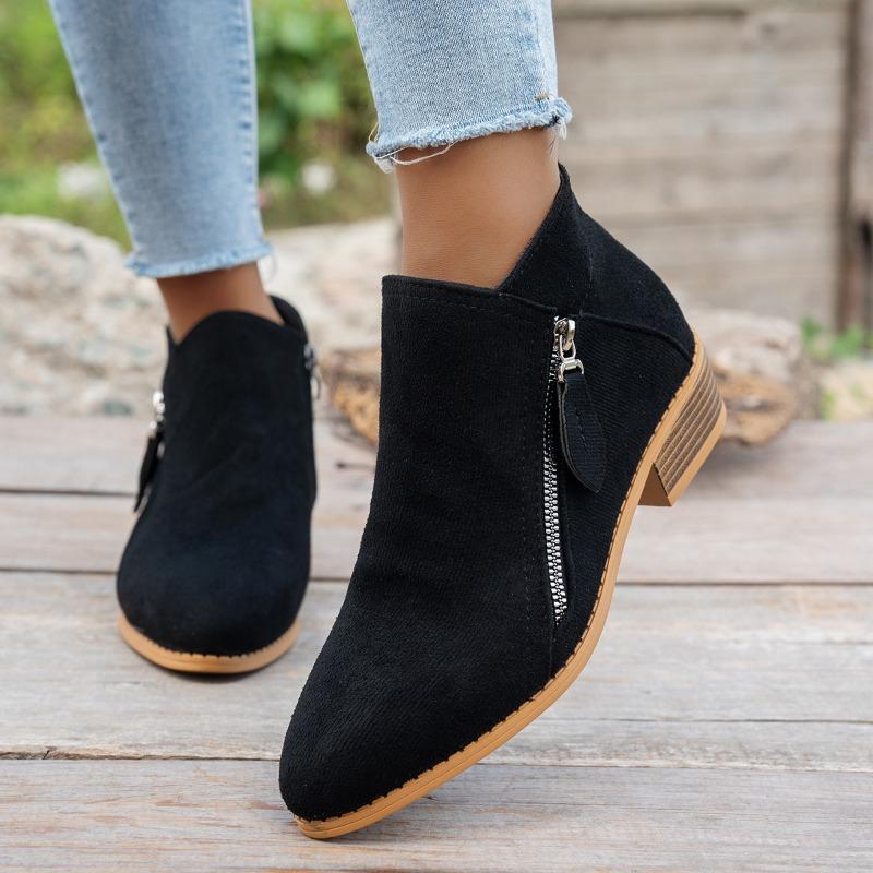 Eleganta slip-on ankelstövlar för damer, spetsig tå, vinterstövlar med dragkedja, dämpad TPR-sula