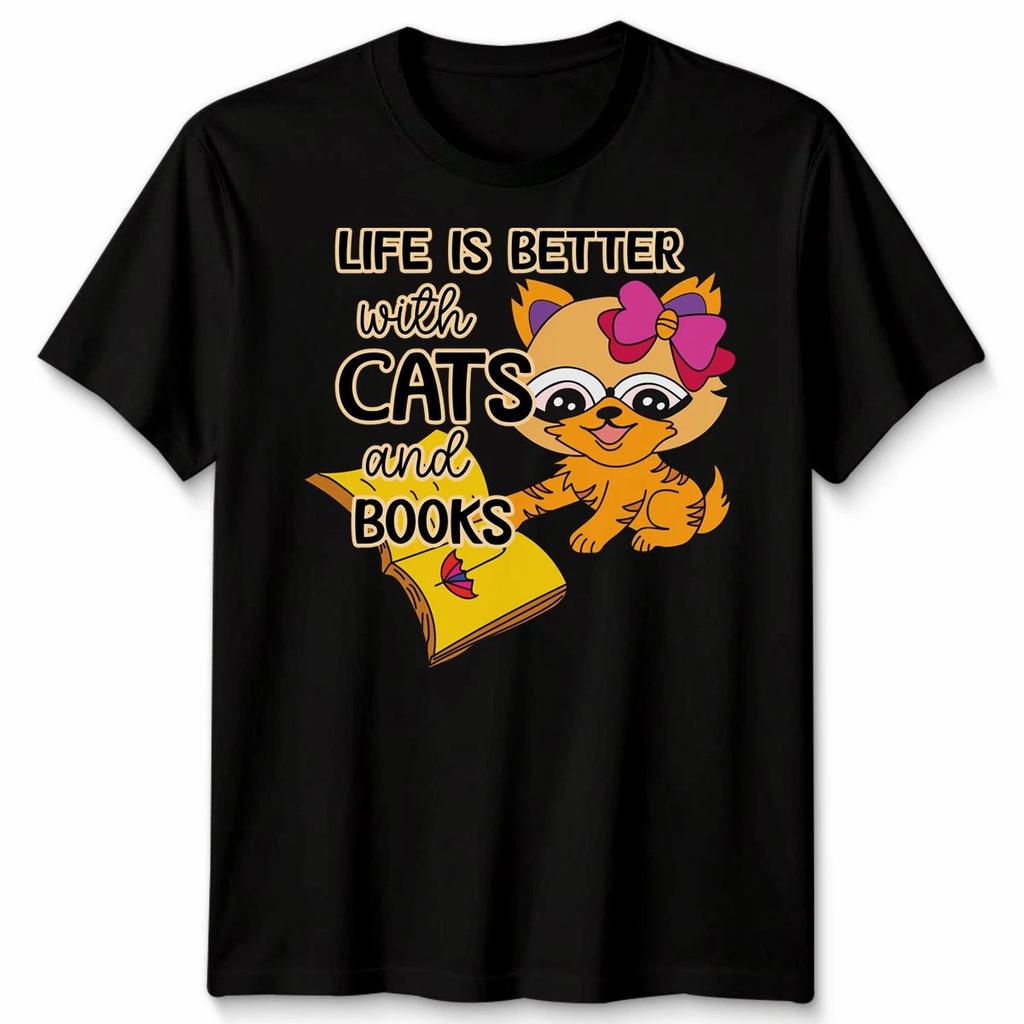 Das Leben ist besser mit Katzen und Büchern Lesen Hobbys Herren T-Shirt Damen Grafik