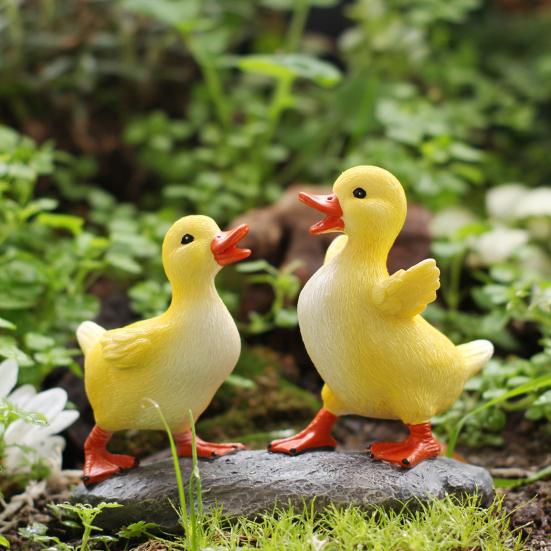 2 Pcs Little Yellow Duck Resin Cartoon Duck Figurine Realistic Small Garden Statue for Outdoor Patio