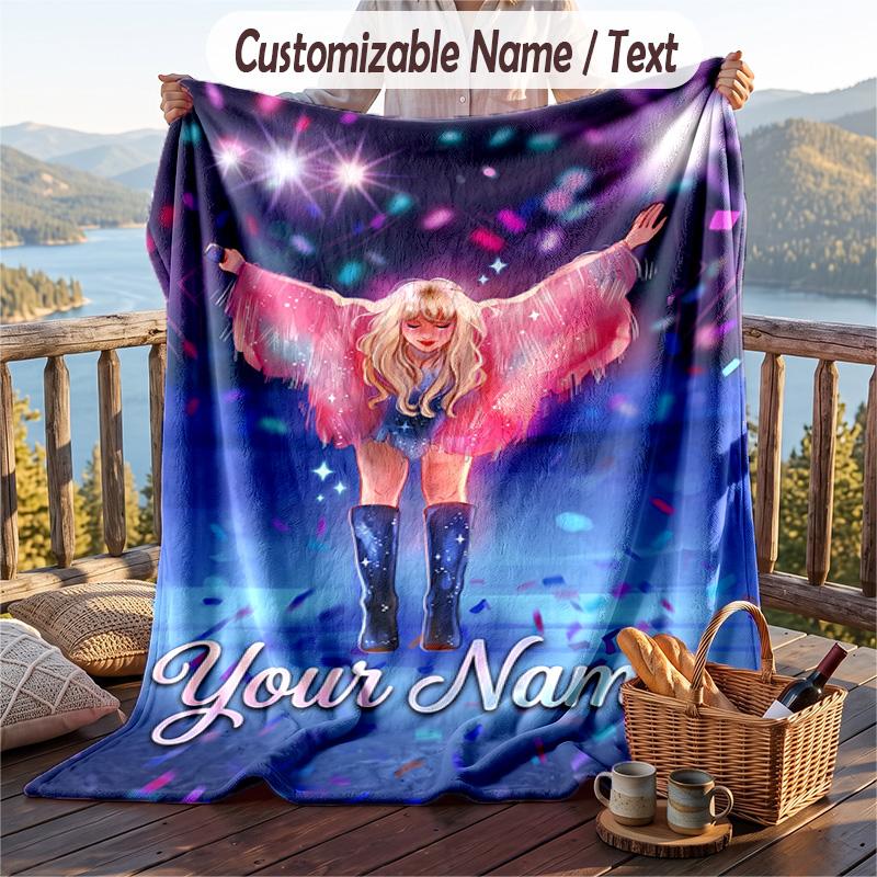 Personalized Flannel Throw Blanket,Taylor Swift Custom Printed Name, Cozy Plush Blanket For Home Use