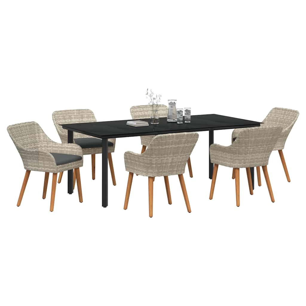 Garden Dining Set with Cushions 7 pcs Light Grey Poly Rattan
