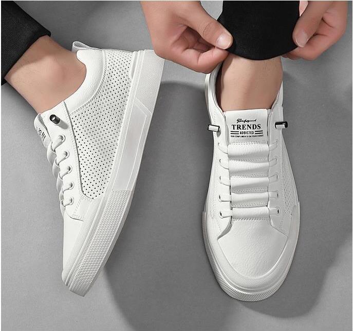 2024 New Shoes for Men Genuine Leather Casual Shoes Flat Skateboard Shoes Summer Breathable Cow Leather Sneaker