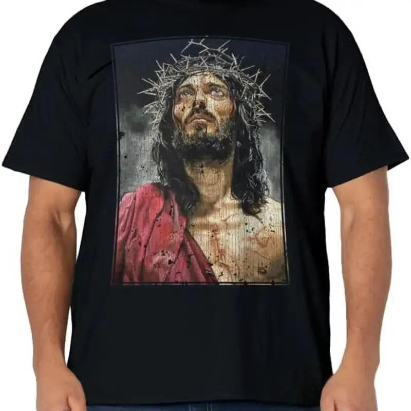 Vintage Face Of Jesus On A Cross With Crown Thorns T Shirt S 5xl