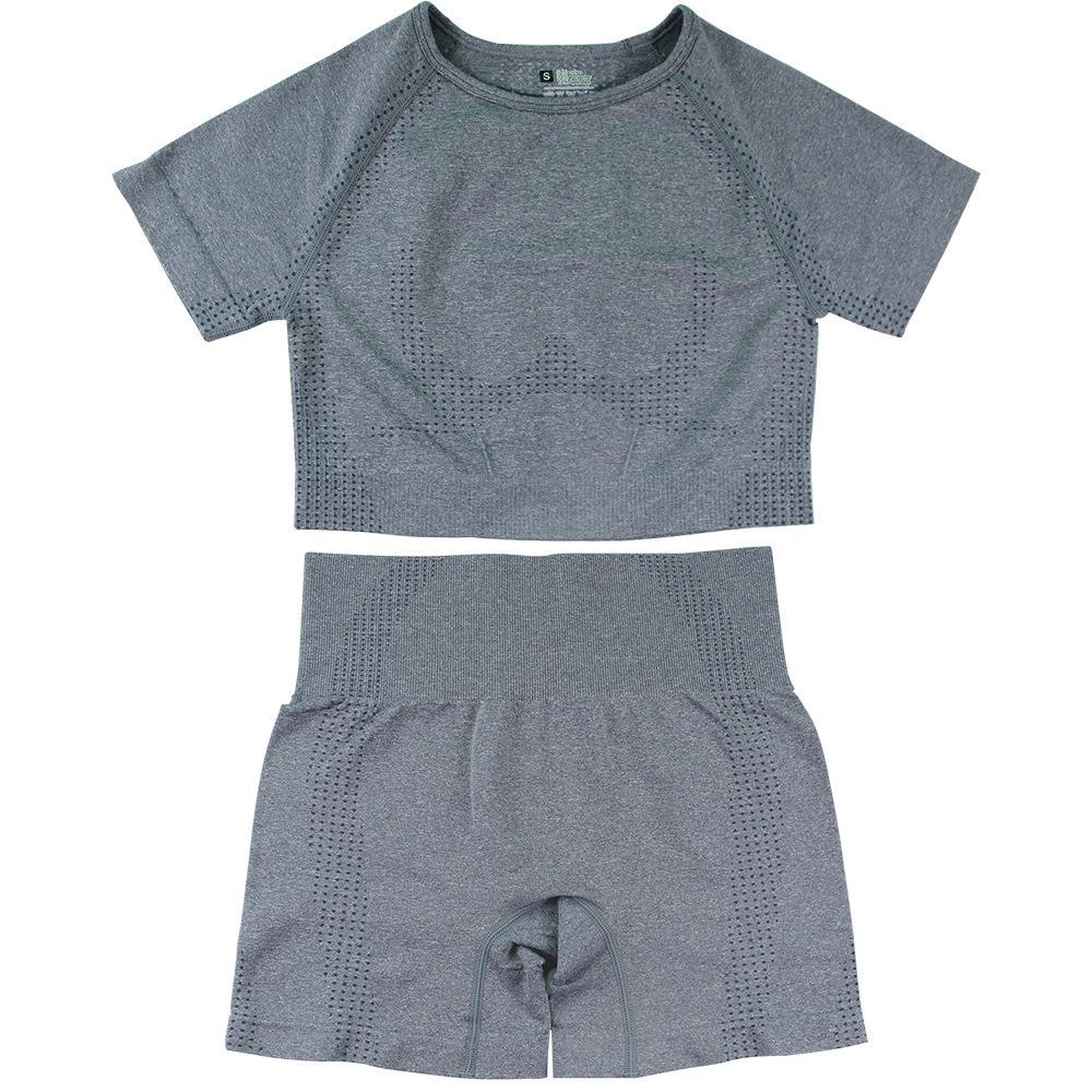 

Комплект для йоги, Спортивный для бега высокого класса, Бесшовный с шортами с коротким рукавом, Комплект для фитнеса, Женский L