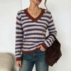 Damen V-Ausschnitt Pullover, Gestreift, Lockerer Schnitt für Herbst und Winter