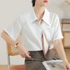 GMXIA Women's Bow Tie Lapel Draped Career Chiffon Shirt White Blouse Women Summer Tops Commuter Interview Short Sleeve