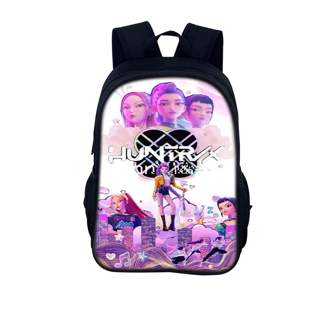Rucsac cu imprimeu Kpop Huntrix, stil de 16 inch, pentru elevi de școală primară și gimnazială (Grup de fete vrăjitoare)