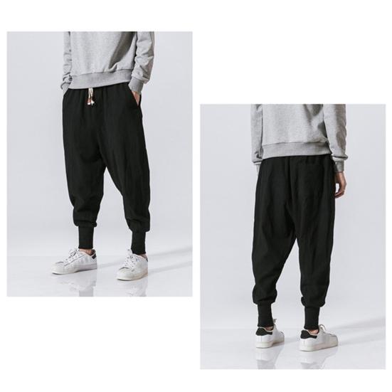 Elastyczny Pas Średni Stan Sznurek Kieszenie Spodnie Męskie Jesień Cienki Styl Luźne Spodnie Streetwear