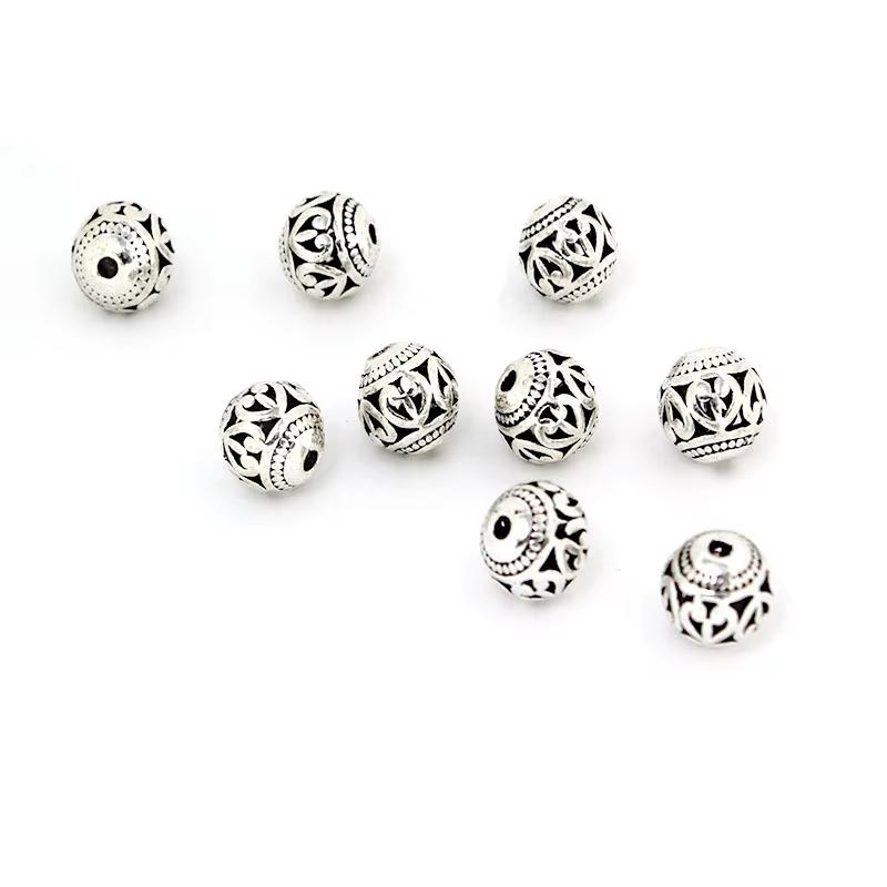 10 Piezas 10mm Plata Antigua Tibetana Metal Espaciador Perlas Bola Redonda Hueca Sueltas Para Fabricación de Joyería Pulsera DIY Collar