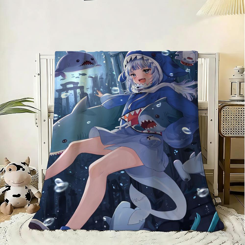 G-Gawr Gura Anime Throw Soft Flannel Throw Blanket, Lightweight Breathable Summer Nap Blanket For Sofa Home Travel Cozy Decor