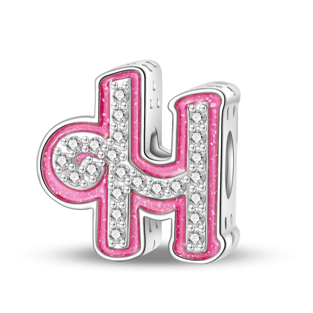 Pink Barbie Style Alphabet Bead Charms DIY Bracelet Jewelry Accessories 925 Silver