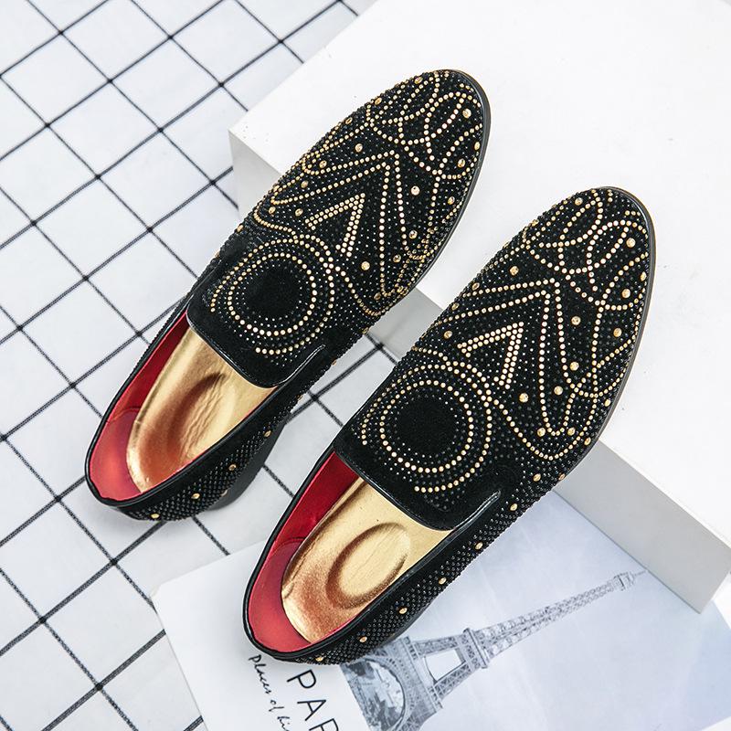 Men's Shoes Trendy Rhinestone Leather Shoes Men's Pointed Toe One-pedal Loafers Men's Casual Shoes Men's Korean Version of Youth Fashion Foot Cover