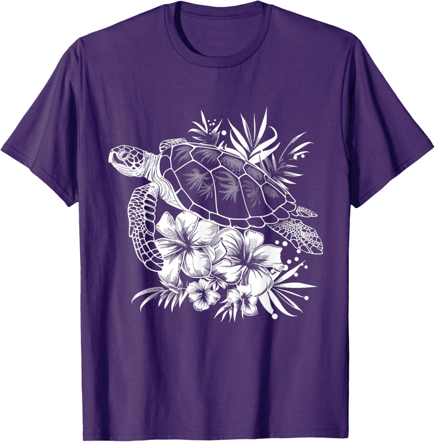 Футболка с тропическим принтом Морская черепаха и гавайские цветы, свободный крой, летняя футболка для поездки S