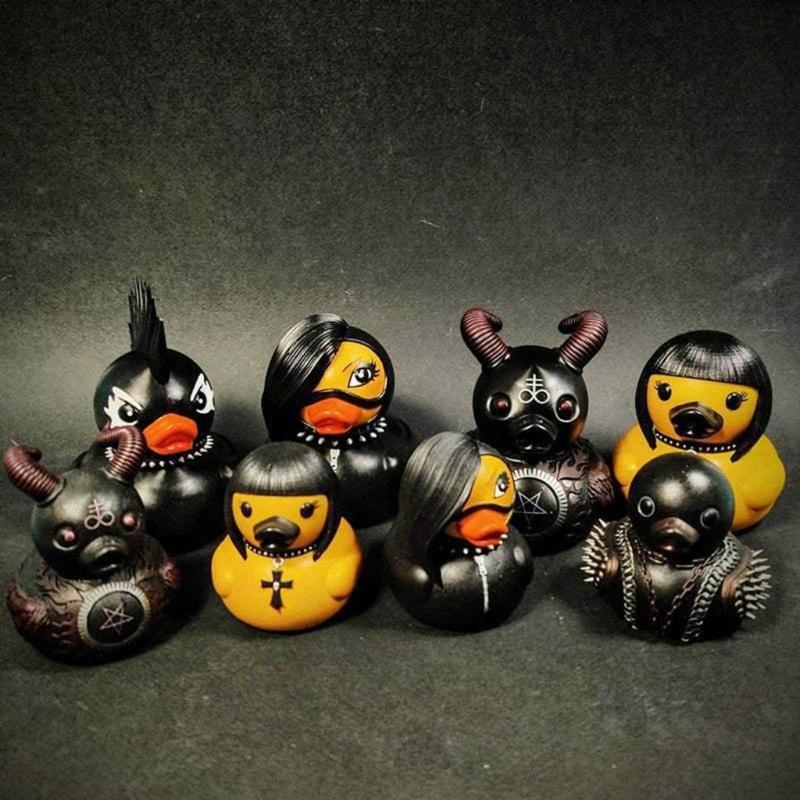 Lovely Duckieville Duck Statuette Punk Rock Duck Statue Satanic Duck