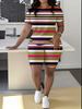 Striped code European and American women's clothing checkered printing T-shirt shorts set sports suit