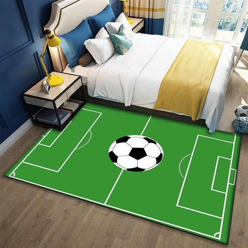 VIKAMA Kids Soccer Field Floor Mat Green Football Pitch Pattern Non Slip Washable Carpet Boy Bedroom Play Area Indoor Home Decor