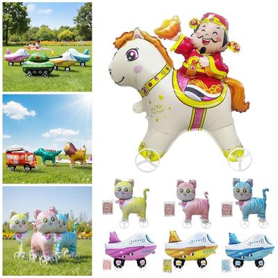 4D Design Walking Balloon Cartoon Animal Rope Pulley Foil Balloon Aluminum Foil Large Size Pulley Balloon Kids Party