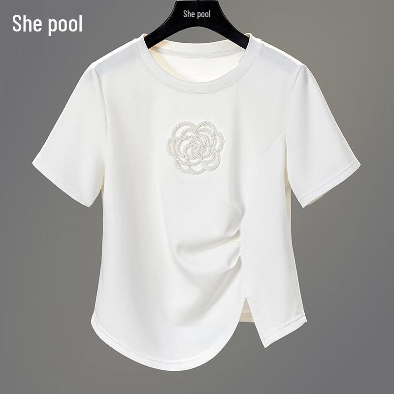 Her Pool Women s Pleated Floral Short-Sleeve T-Shirt L белый