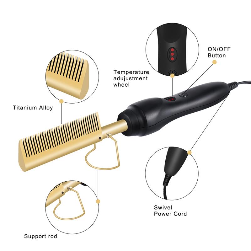 Electric Hot Comb Dual Voltage Copper Heater Hair Curler Copper Comb Straightening And Curling Hair Care