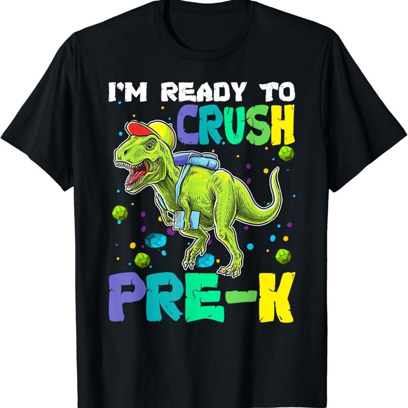 I_m Ready To Crush Pre K Dinosaur Back School T Shirt - Men s Summer Cotton Graphic Tee S